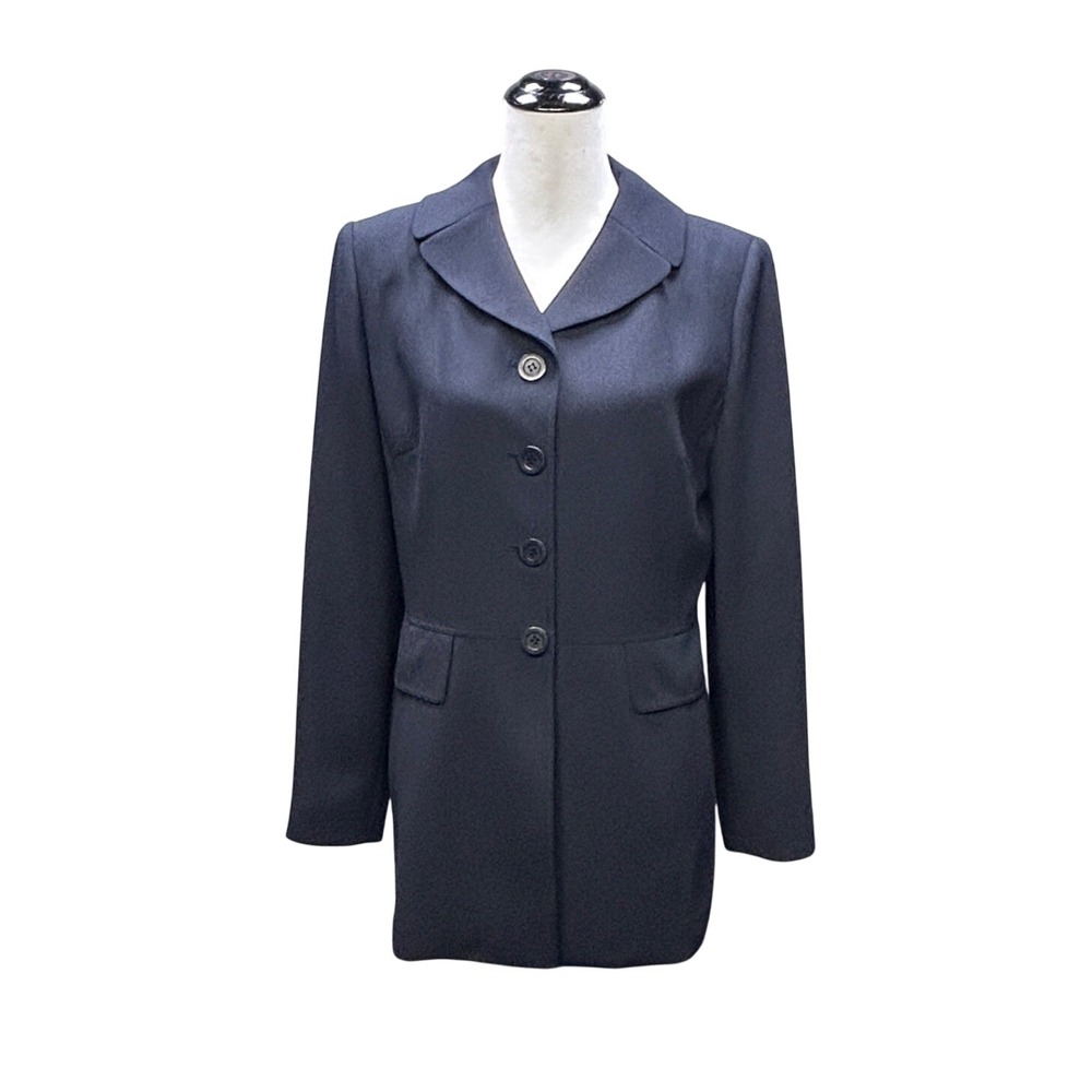 Tahari Classics Blazer Women 12 Navy Blue Excellent Longline Crepe Professional